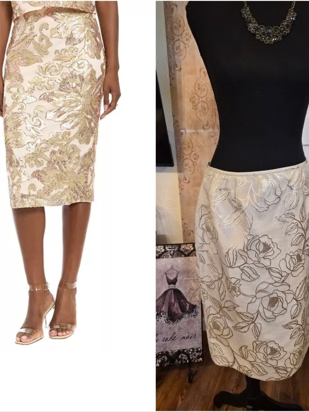 KASPER Cream and Gold Floral Jacquard Pencil Skirt NWTs- Size 6